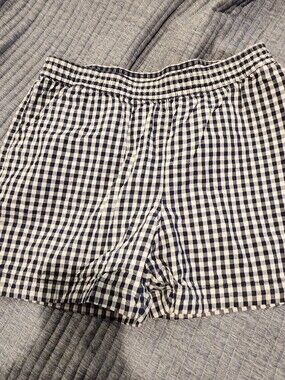 Lands' End Navy and White Gingham H Shorts Size XL/16